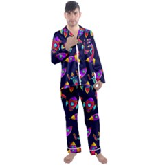 Space-patterns Men s Long Sleeve Satin Pajamas Set