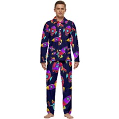 Space-patterns Men s Long Sleeve Velvet Pocket Pajamas Set by Wav3s