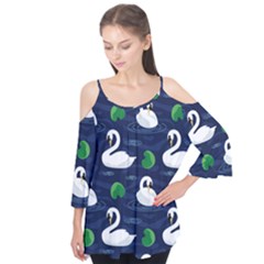 Swan-pattern-elegant-design Flutter Sleeve Tee 