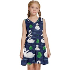 Swan-pattern-elegant-design Kids  Sleeveless Tiered Mini Dress by Wav3s