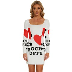 I Love Mocha Coffee Long Sleeve Square Neck Bodycon Velvet Dress by ilovewhateva