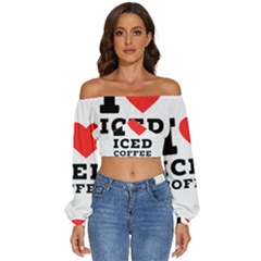 I Love Iced Coffee Long Sleeve Crinkled Weave Crop Top by ilovewhateva