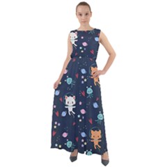 Cute Astronaut Cat With Star Galaxy Elements Seamless Pattern Chiffon Mesh Boho Maxi Dress