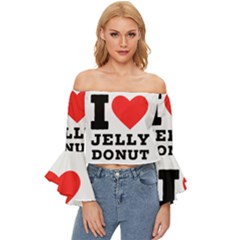 I Love Jelly Donut Off Shoulder Flutter Bell Sleeve Top by ilovewhateva