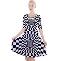 Optical Illusion Chessboard Tunnel Quarter Sleeve A-line Dress