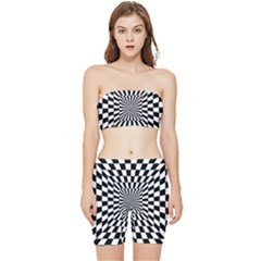 Optical Illusion Chessboard Tunnel Stretch Shorts And Tube Top Set by Ndabl3x
