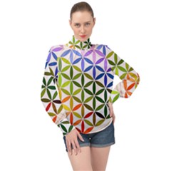 Mandala Rainbow Colorful High Neck Long Sleeve Chiffon Top by Ndabl3x
