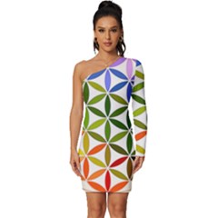 Mandala Rainbow Colorful Long Sleeve One Shoulder Mini Dress
