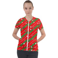 Christmas Paper Star Texture Short Sleeve Zip Up Jacket