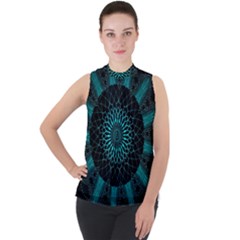 Ornament District Turquoise Mock Neck Chiffon Sleeveless Top