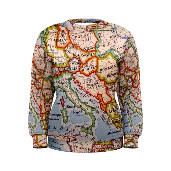 Map Europe Globe Countries States Women s Sweatshirt