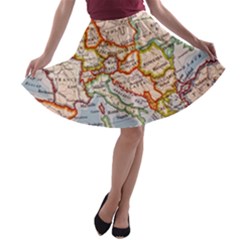 Map Europe Globe Countries States A-line Skater Skirt by Ndabl3x