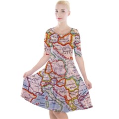 Map Europe Globe Countries States Quarter Sleeve A-line Dress