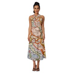 Map Europe Globe Countries States Sleeveless Cross Front Cocktail Midi Chiffon Dress by Ndabl3x