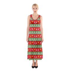 Christmas Papers Red And Green Sleeveless Maxi Dress by Ndabl3x