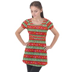 Christmas Papers Red And Green Puff Sleeve Tunic Top by Ndabl3x