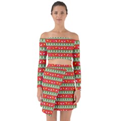 Christmas Papers Red And Green Off Shoulder Top With Skirt Set