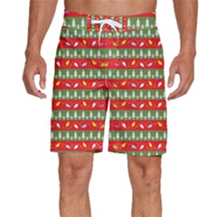 Christmas Papers Red And Green Men s Beach Shorts