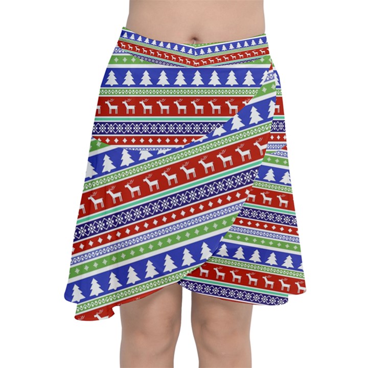 Christmas Color Stripes Pattern Chiffon Wrap Front Skirt