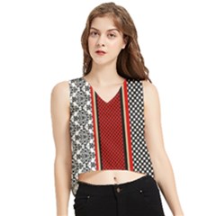 Background Damask Red Black V-neck Cropped Tank Top by Ndabl3x