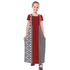 Background Damask Red Black Kids  Short Sleeve Maxi Dress