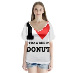 I Love Strawberry Donut V-neck Flutter Sleeve Top by ilovewhateva