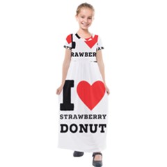 I Love Strawberry Donut Kids  Short Sleeve Maxi Dress