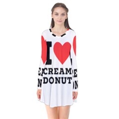 I Love Cream Donut  Long Sleeve V-neck Flare Dress by ilovewhateva