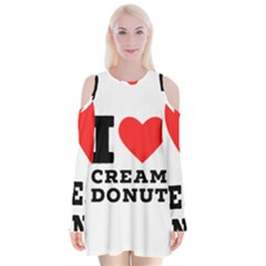 I Love Cream Donut  Velvet Long Sleeve Shoulder Cutout Dress by ilovewhateva