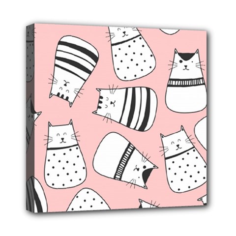 Cute Cats Cartoon Seamless-pattern Mini Canvas 8  X 8  (stretched) by Vaneshart