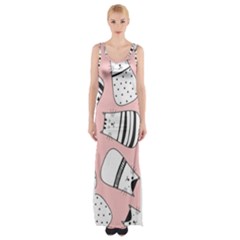 Cute Cats Cartoon Seamless-pattern Thigh Split Maxi Dress by Vaneshart