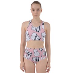 Cute Cats Cartoon Seamless-pattern Racer Back Bikini Set by Vaneshart