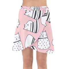 Cute Cats Cartoon Seamless-pattern Wrap Front Skirt by Vaneshart