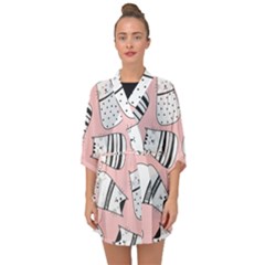 Cute Cats Cartoon Seamless-pattern Half Sleeve Chiffon Kimono by Vaneshart