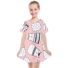 Cute Cats Cartoon Seamless-pattern Kids  Smock Dress