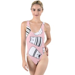 Cute Cats Cartoon Seamless-pattern High Leg Strappy Swimsuit by Vaneshart