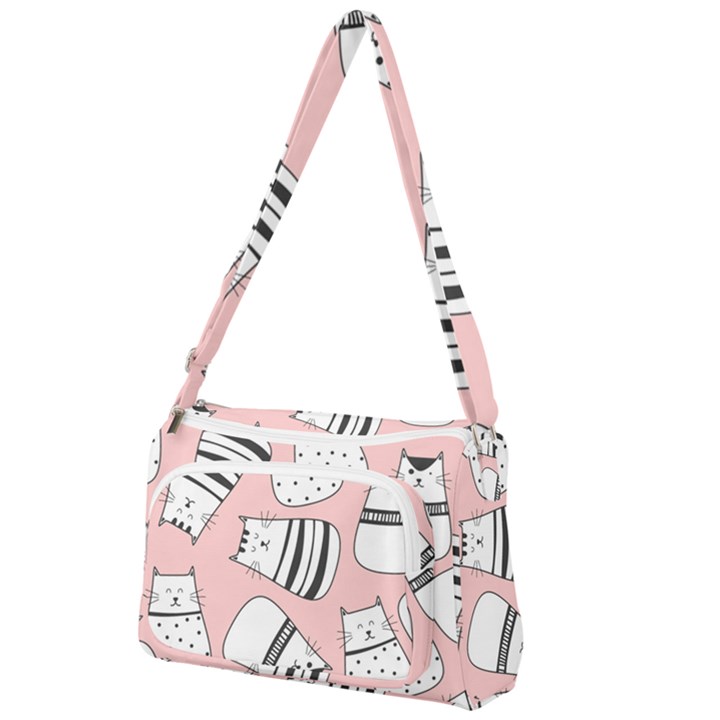 Cute Cats Cartoon Seamless-pattern Front Pocket Crossbody Bag