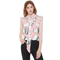 Cute Cats Cartoon Seamless-pattern Frill Detail Shirt by Vaneshart