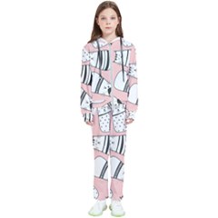 Cute Cats Cartoon Seamless-pattern Kids  Tracksuit