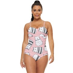 Cute Cats Cartoon Seamless-pattern Retro Full Coverage Swimsuit by Vaneshart