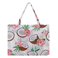 Seamless Pattern Coconut Piece Palm Leaves With Pink Hibiscus Medium Tote Bag by Vaneshart