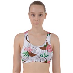 Seamless Pattern Coconut Piece Palm Leaves With Pink Hibiscus Back Weave Sports Bra by Vaneshart
