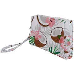 Seamless Pattern Coconut Piece Palm Leaves With Pink Hibiscus Wristlet Pouch Bag (small)