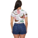 Seamless Pattern Coconut Piece Palm Leaves With Pink Hibiscus Side Button Cropped Tee View4