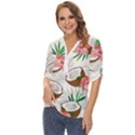 Seamless Pattern Coconut Piece Palm Leaves With Pink Hibiscus Zip Up Long Sleeve Blouse View2