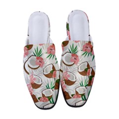 Seamless Pattern Coconut Piece Palm Leaves With Pink Hibiscus Women s Classic Backless Heels