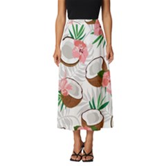 Seamless Pattern Coconut Piece Palm Leaves With Pink Hibiscus Classic Midi Chiffon Skirt