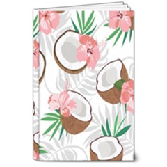 Seamless Pattern Coconut Piece Palm Leaves With Pink Hibiscus 8  X 10  Hardcover Notebook