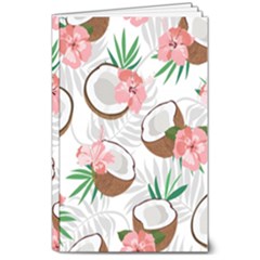 Seamless Pattern Coconut Piece Palm Leaves With Pink Hibiscus 8  X 10  Softcover Notebook