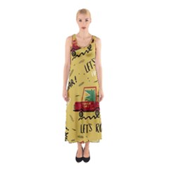 Childish-seamless-pattern-with-dino-driver Sleeveless Maxi Dress by Vaneshart